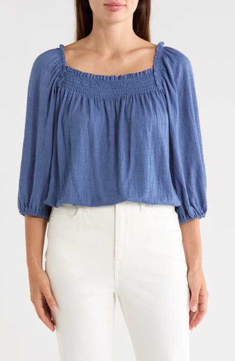 Crinkled Balloon Sleeve Bubble Hem Top