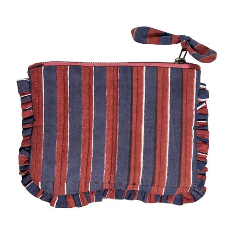 Handcrafted Quilted Cotton Travel Pouch with Frill Trim