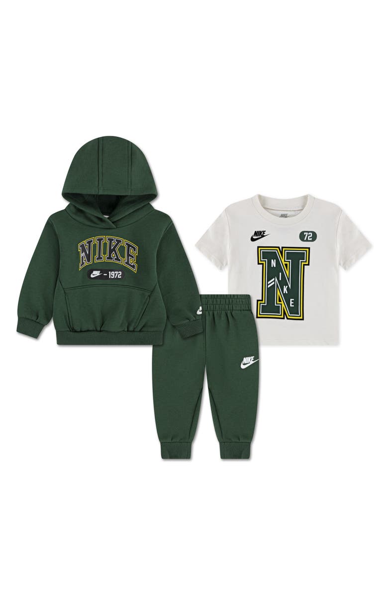 Nike Sportswear Graphic T-Shirt, Fleece Hoodie & Pants Set, Main, color, Fir