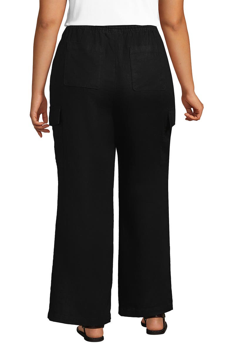 Lands' End Linen High Rise Elastic Back Wide Leg Cargo Pants, Alternate, color, 
