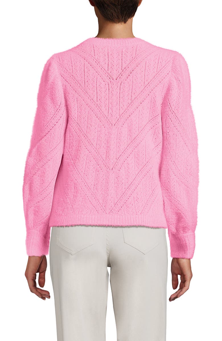 Lands
 End Eyelash Fuzzy Pointelle Puff Sleeve Sweater, Alternate, color, Seaside Pink