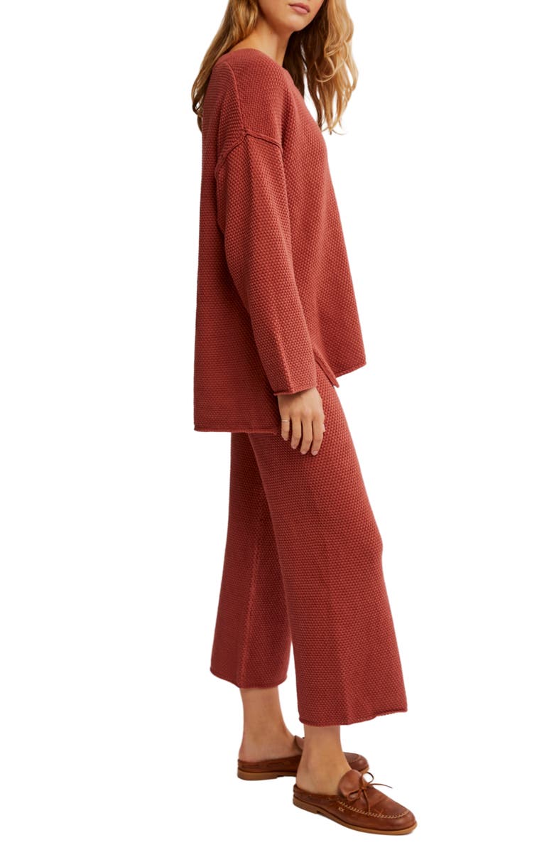 free-est Hailee Waffle Stitch Long Sleeve Top & Wide Leg Pants Knit Set