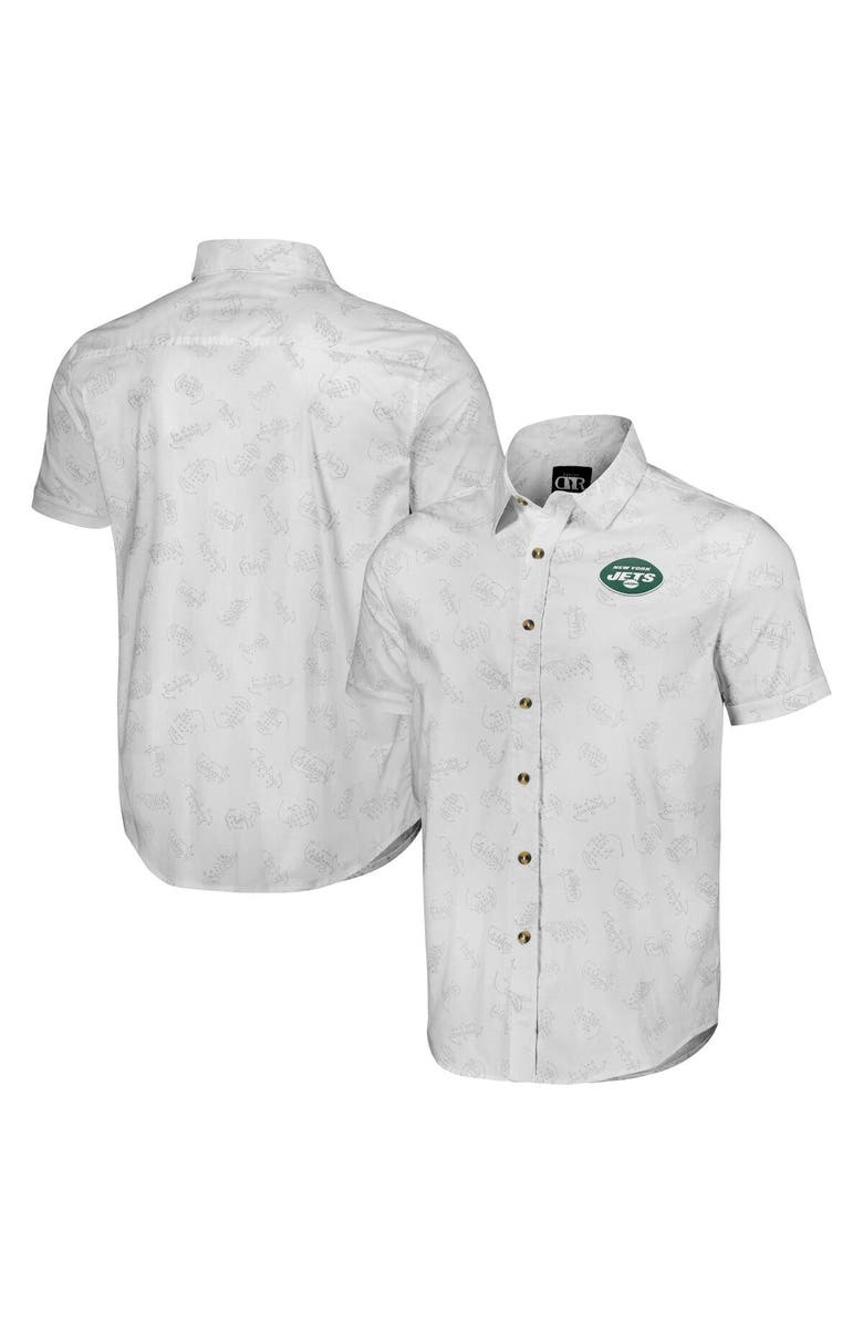 NFL X DARIUS RUCKER Men's NFL x Darius Rucker Collection by Fanatics White New York Jets Woven Short Sleeve Button Up Shirt, Main, color,