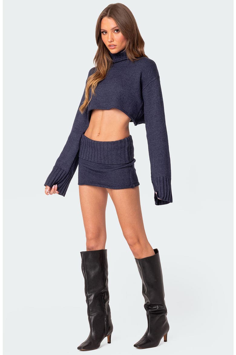 Gino Crop Turtleneck Sweater, Alternate, color, BLUE-MELANGE