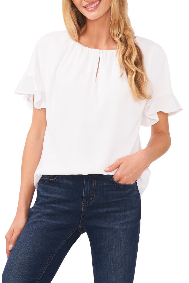 Ruffle Sleeve Crepe Blouse, Main, color, NEW IVORY