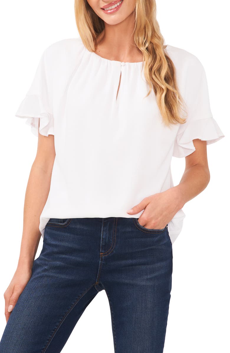 CeCe Ruffle Sleeve Crepe Blouse, Main, color, New Ivory