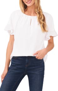 CeCe Ruffle Sleeve Crepe Blouse