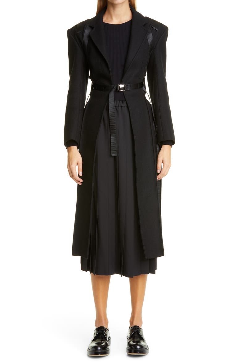 Wool & Nylon Melton Coat, Main, color, BLACK