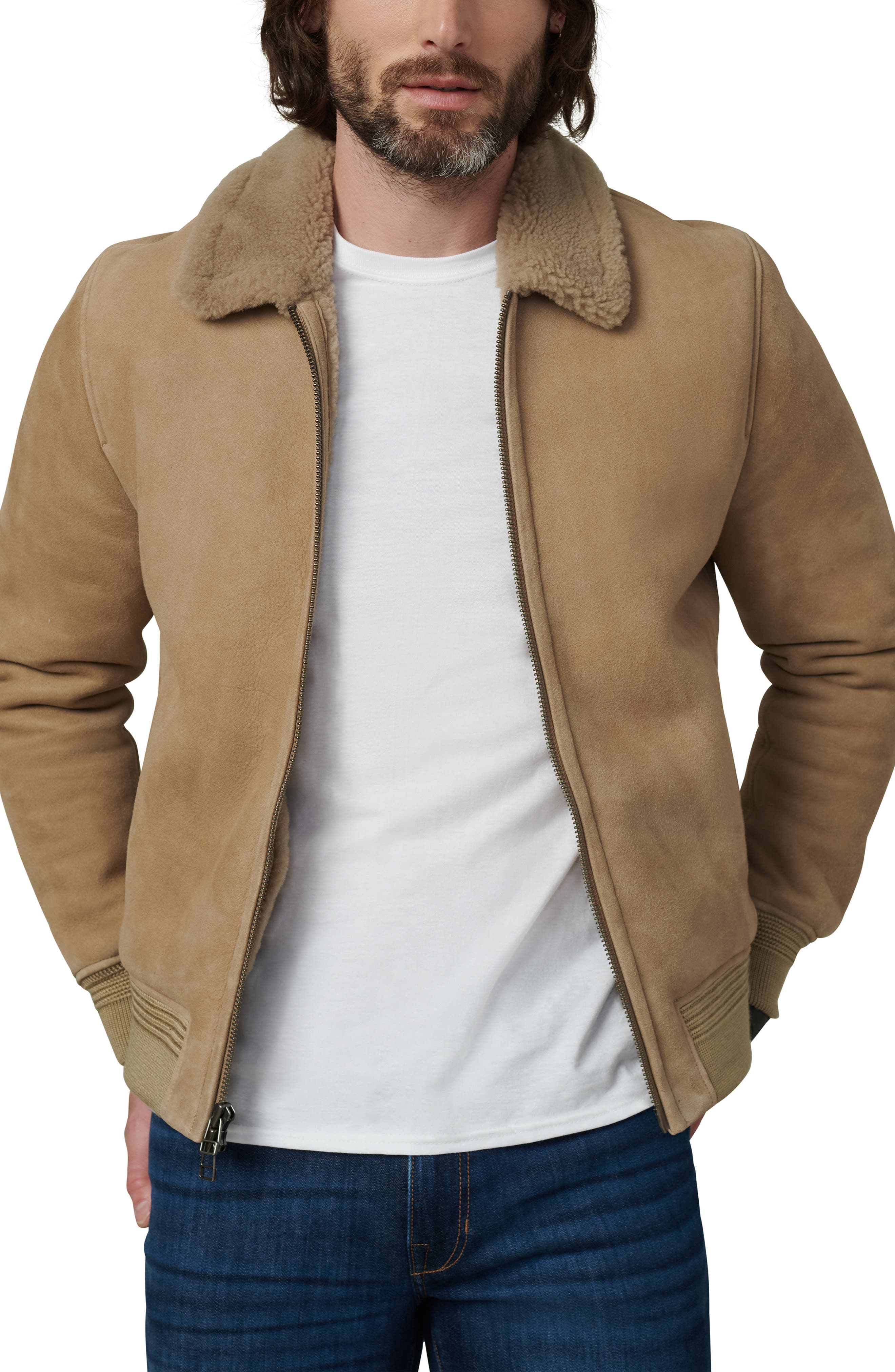 Joe's Genuine Shearling Trim Suede Flight Jacket