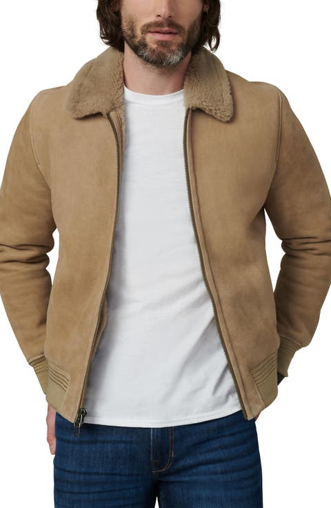 Genuine Shearling Trim Suede Flight Jacket