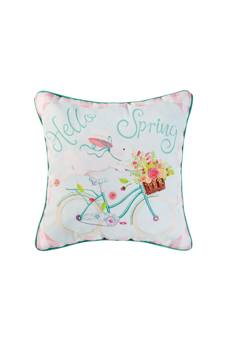 Hello Spring Printed Throw Pillow, 18" x 18", Main, color, Blue