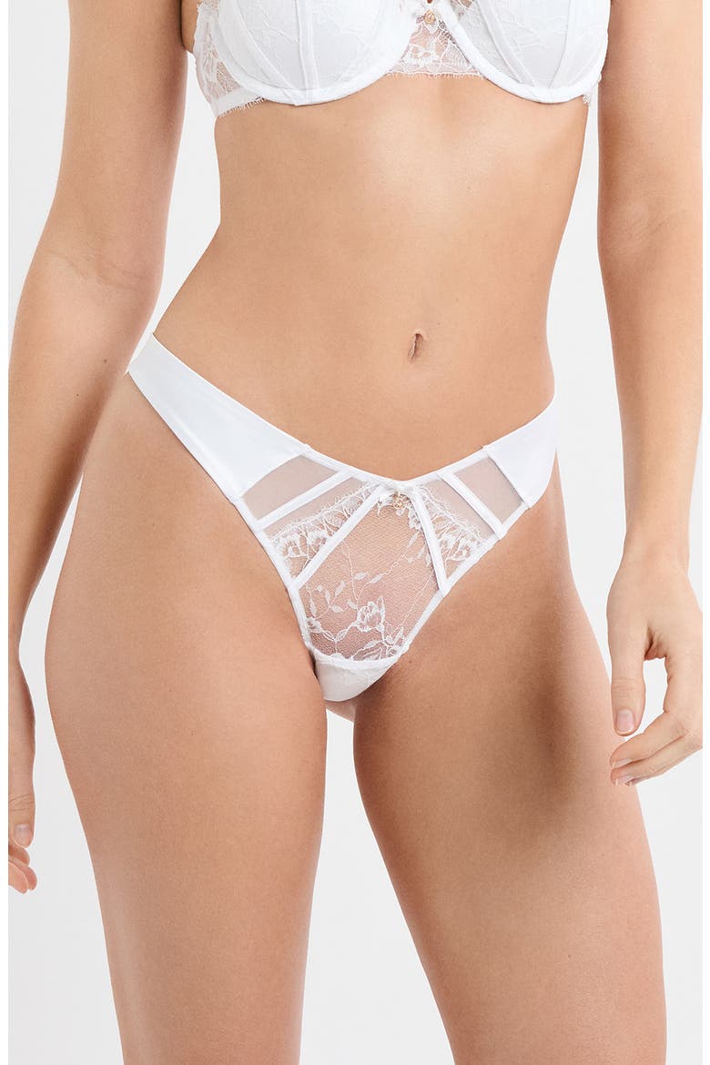 Mascarade Tulle & Satin Thong, Main, color, WHITE