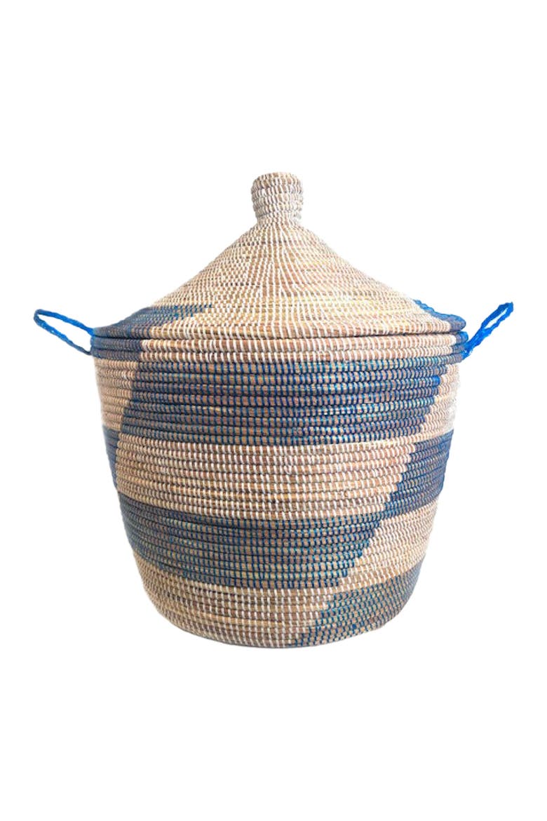Dou Lid Storage Basket Stripe Blue Low Storage, Main, color, Blue