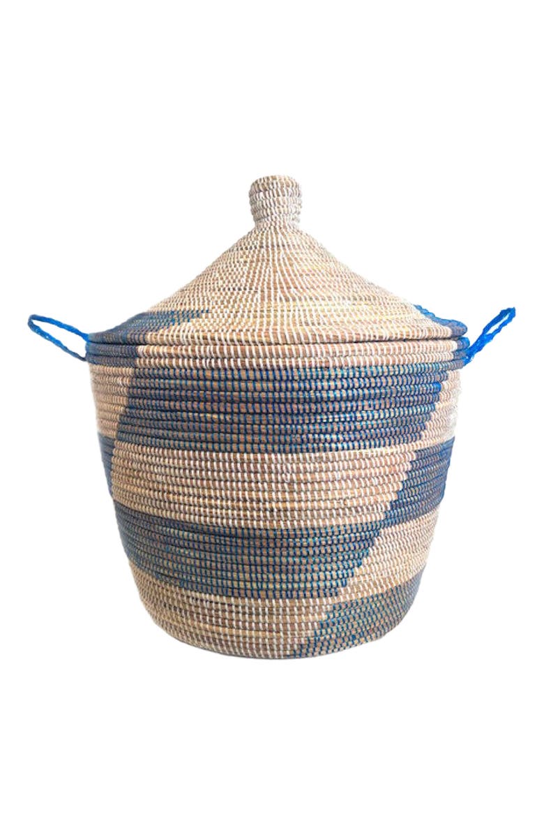 Mbare Dou Lid Storage Basket Stripe Blue Low Storage, Main, color, Blue