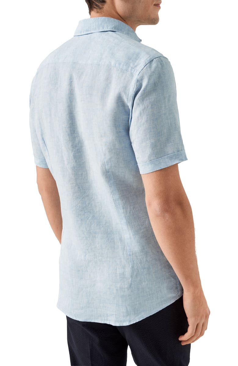 Eton Contemporary Fit Short Sleeve Linen Dress Shirt, Alternate, color, Blue