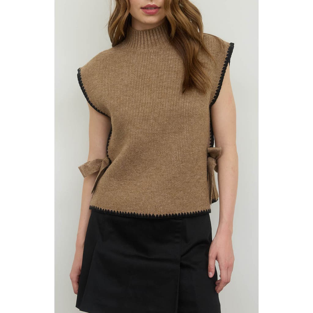 Blu Pepper Side Bow Cap Sleeve Sweater In Brown