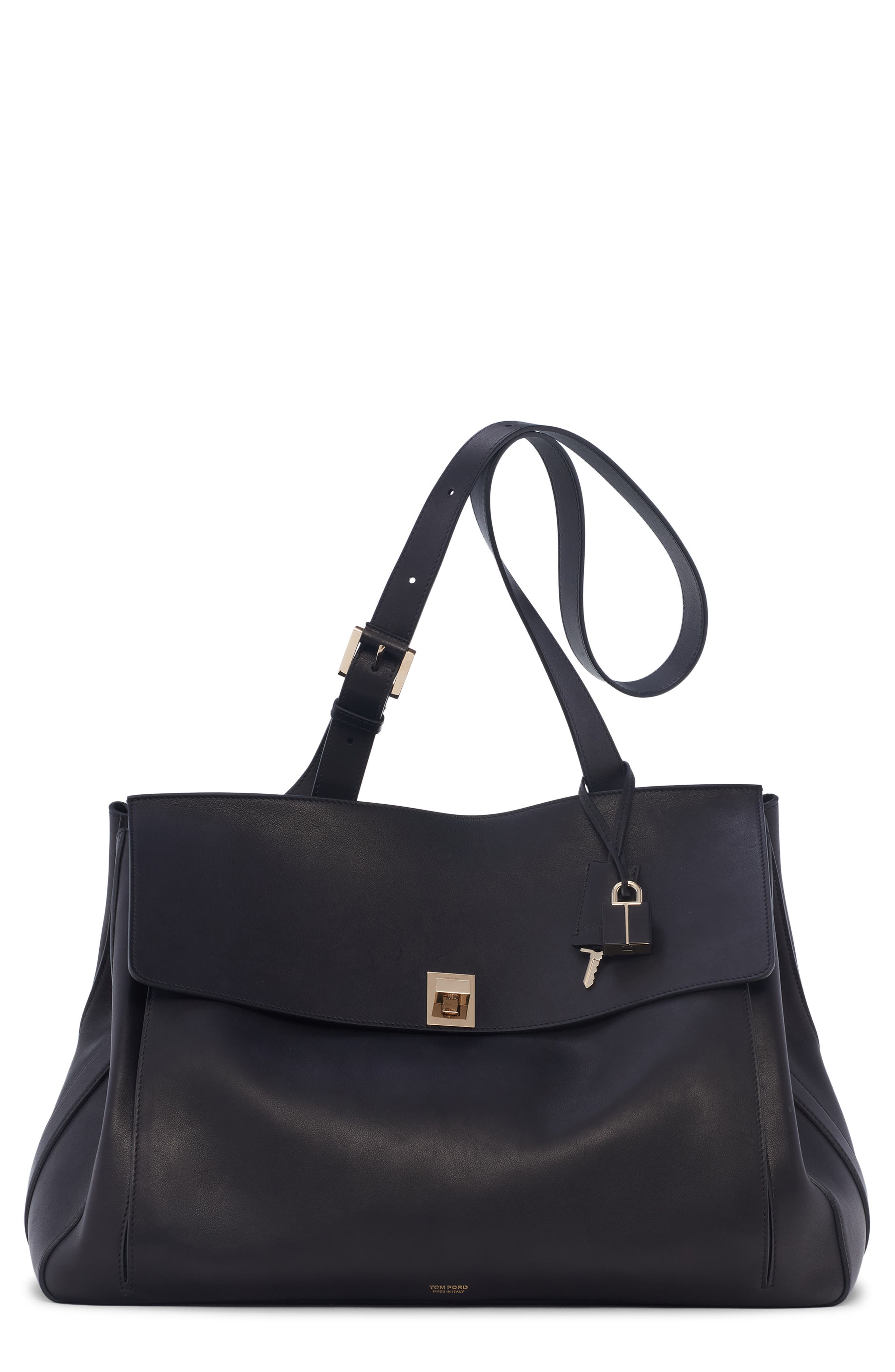 TOM FORD Large Besace Leather Messenger Bag, Main, color, Black