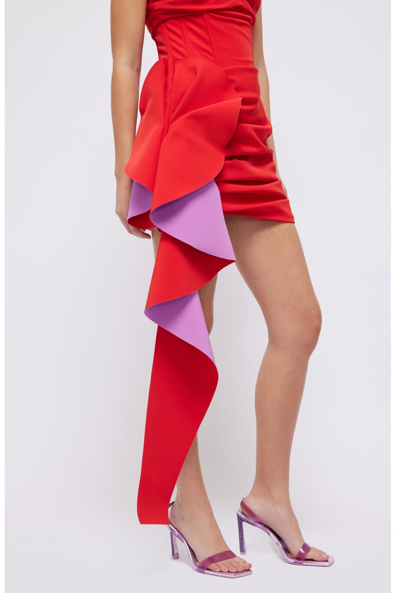 Adina Cascade Ruffle Strapless Minidress, Alternate, color, APPLE MULTI