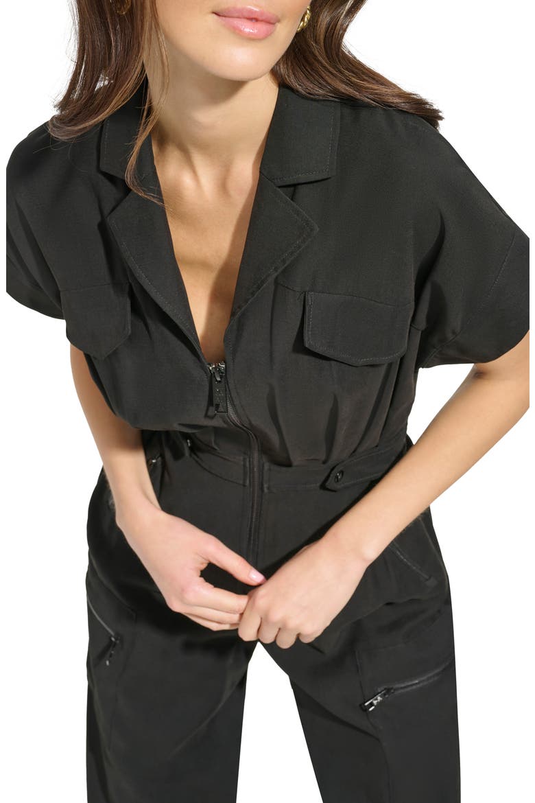 Front Zip Twill Jumpsuit, Alternate, color, BLACK