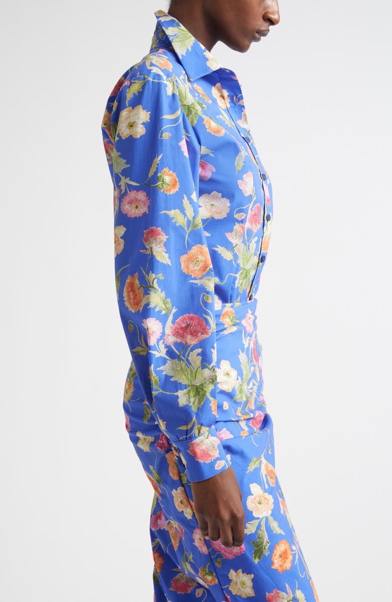 Carolina Herrera Poppy Print Button-Up Shirt, Alternate, color, Bluebell Multi