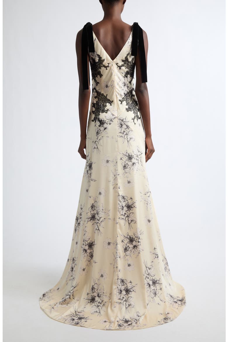 Handsketched Floral Lace Inset Gown, Alternate, color, GARDENIA/ BLACK