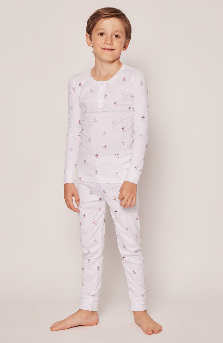 Petite Plume Kids' Print Fitted Two-Piece Pima Cotton Pajamas, Alternate, color, White