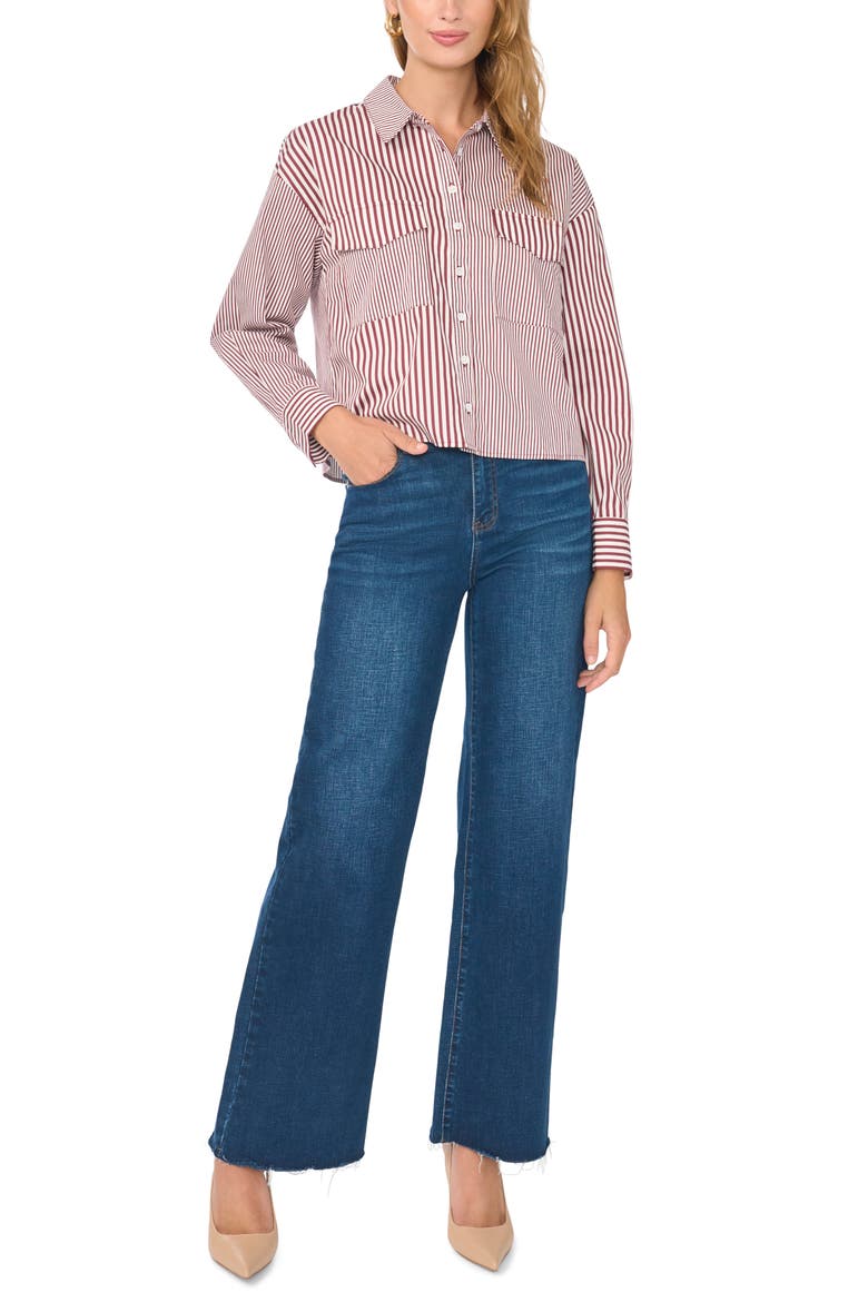 Striped Long Sleeve Button-Up Shirt, Alternate, color, BLOOM PLUM