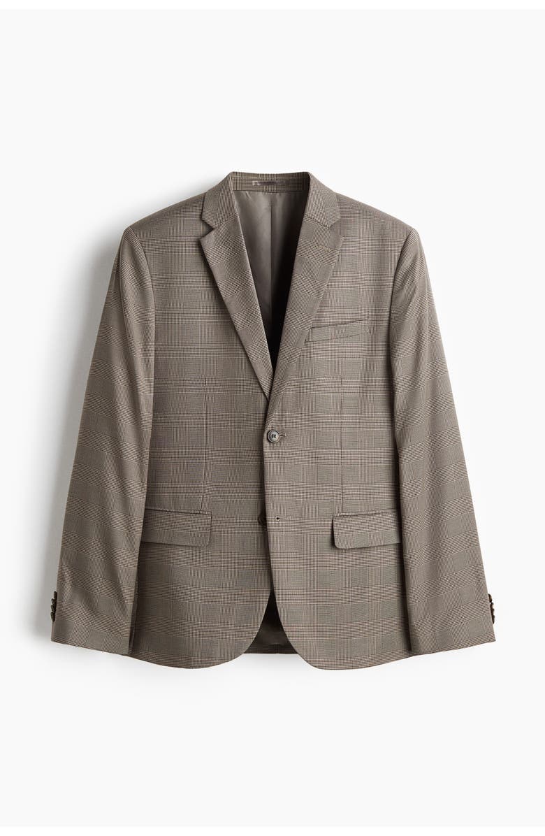 H&M Slim Fit Jacket, Main, color, Dark Beige/Checked