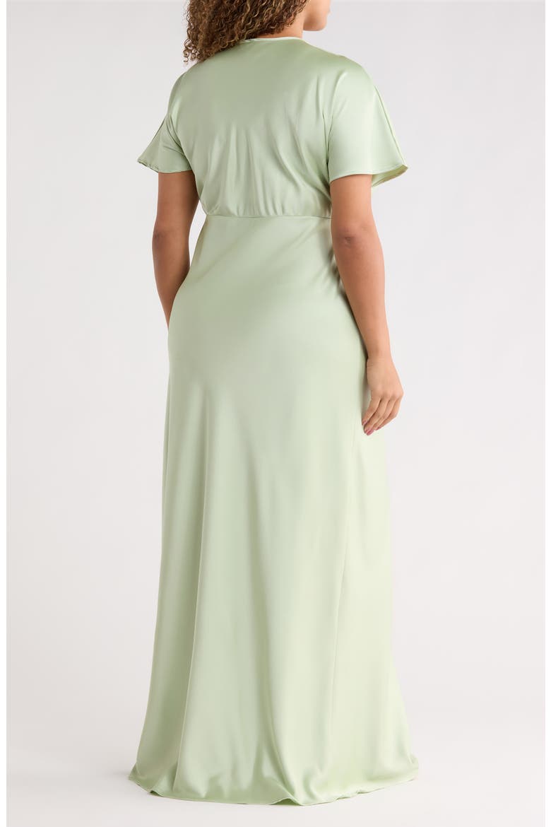 V-Neck Satin Dress, Alternate, color, PISTACHIO