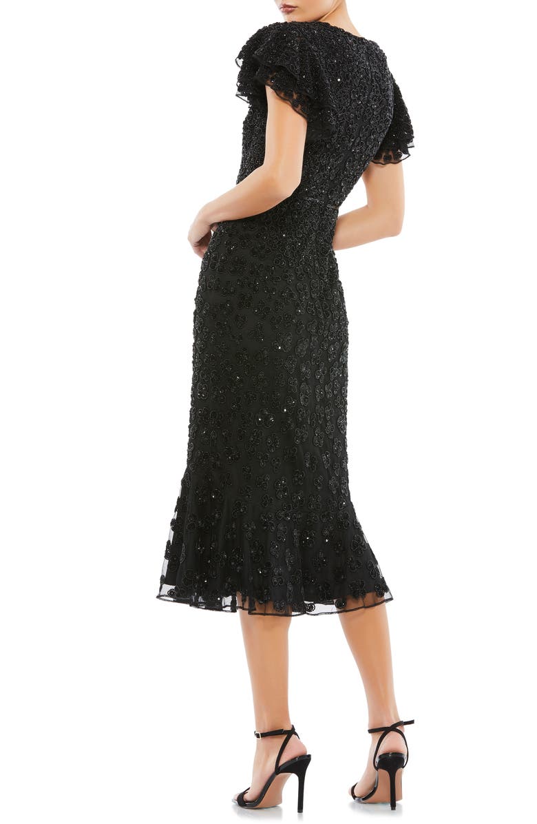 Mac Duggal Beaded Ruffle Sleeve Midi Cocktail Dress, Alternate, color,