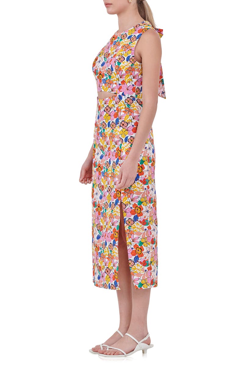 Endless Rose Floral Cutout Cotton Dress, Alternate, color, White Multi