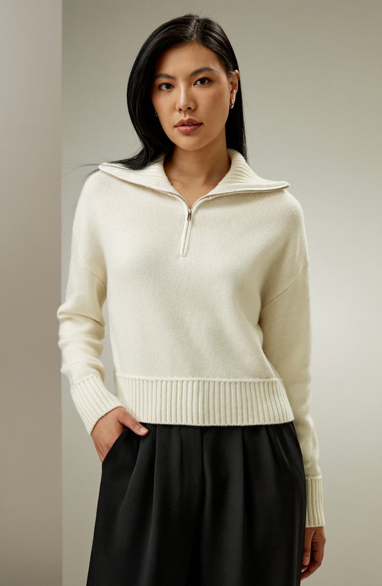 Lilysilk Relaxed Fit Wool-Cashmere Blend Sweater for Women, Alternate, color, White