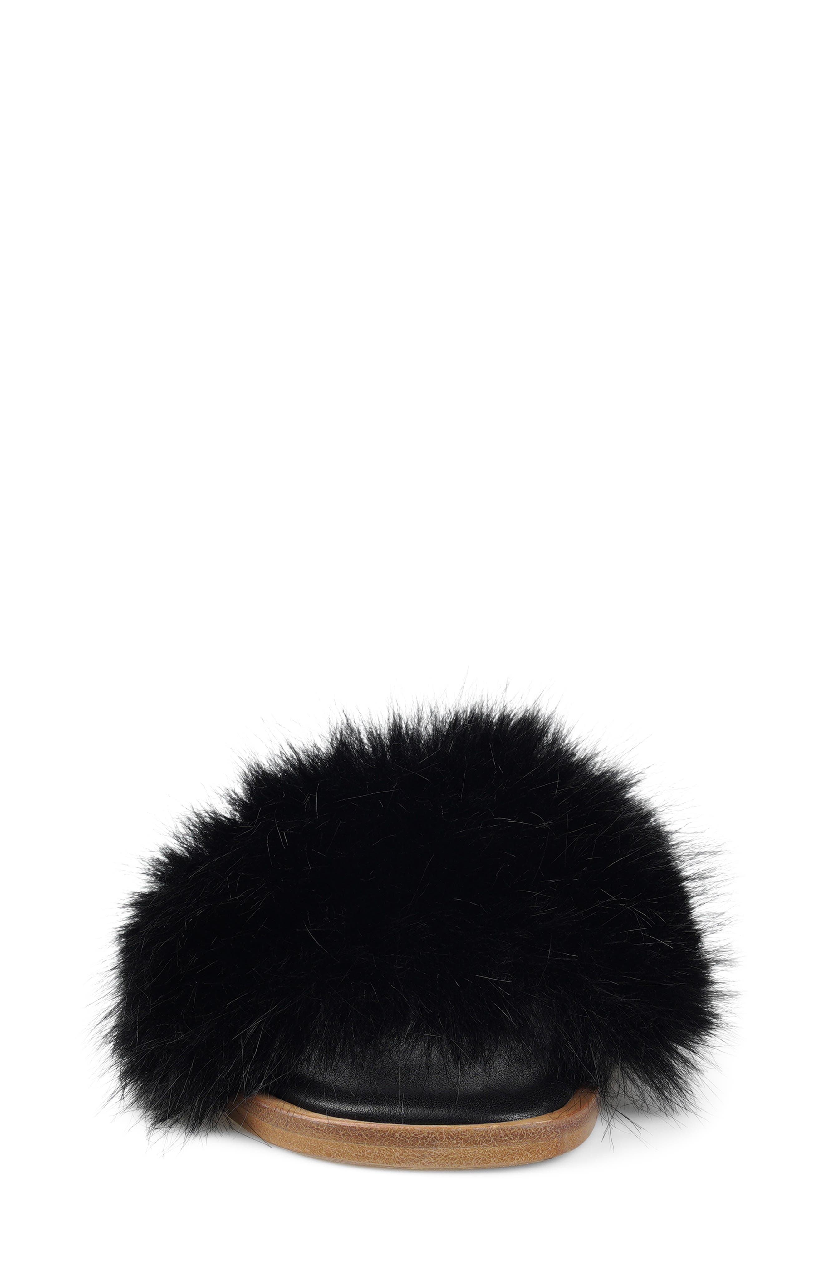 Faux Fur Slide Sandal, Alternate, color, BLACK