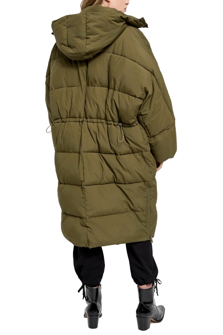 Urban Outfitters Longline Puffer Coat, Alternate, color, KHAKI