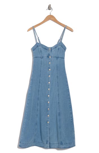 Lush Button Front Denim Midi Dress In Denim