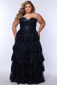 Sydney's Closet Sweetheart Neckline Tiered Plus Size A-Line Gown