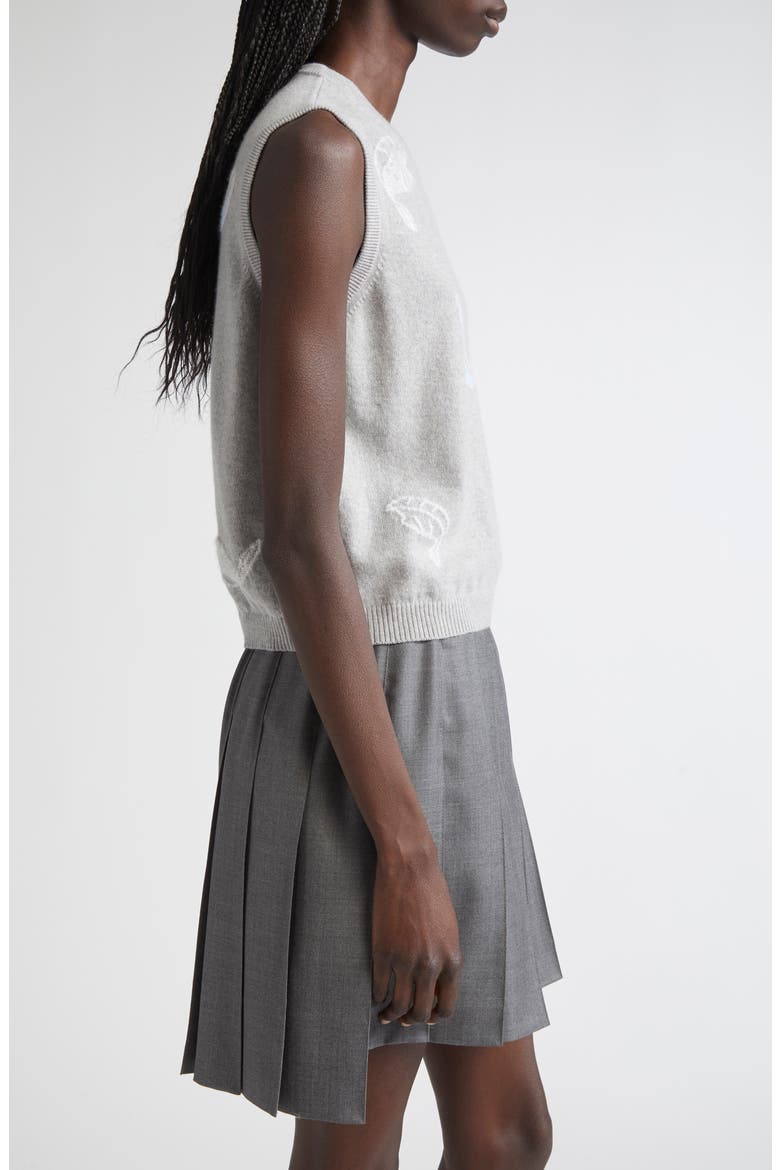Feather Intarsia Cashmere Sweater Vest, Alternate, color, PALE GREY