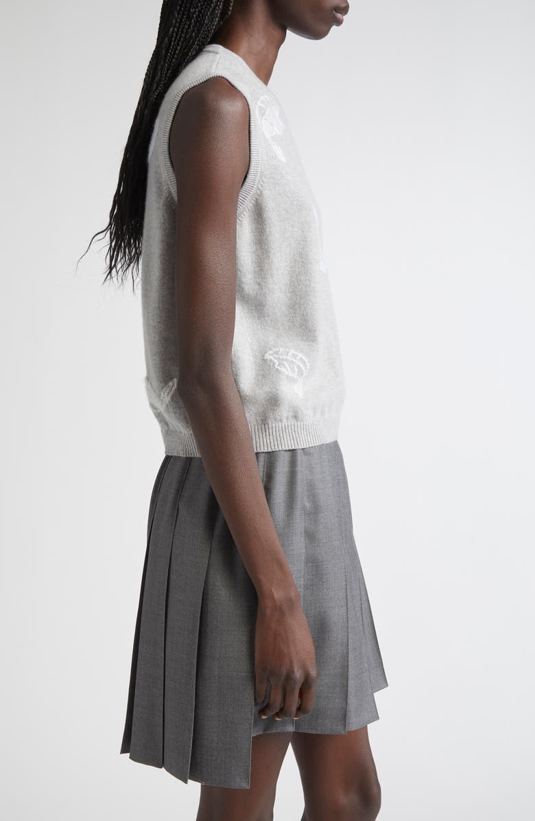 Thom Browne Feather Intarsia Cashmere Sweater Vest, Alternate, color, Pale Grey