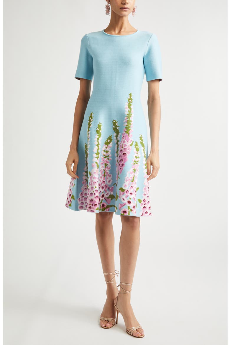 Foxglove Jacquard Knit Fit & Flare Dress, Main, color, LILAC/ SKY
