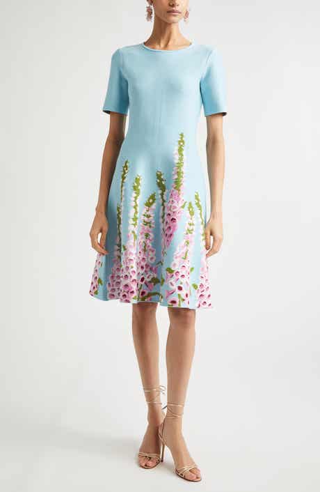 Foxglove Jacquard Knit Fit & Flare Dress