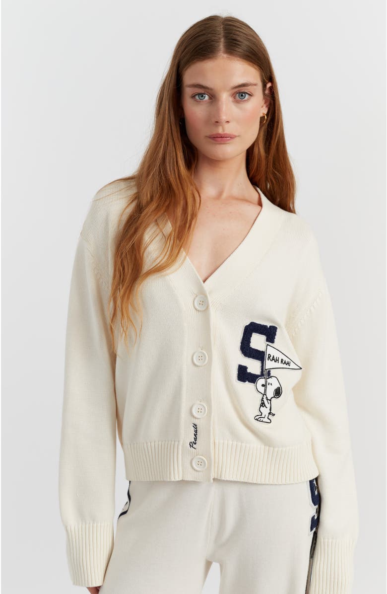 Chinti & Parker Snoopy Varsity Cotton Cardigan Sweater, Main, color, Cream
