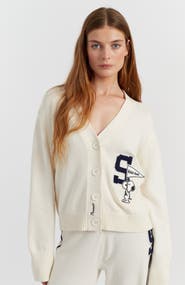 Chinti & Parker Snoopy Varsity Cotton Cardigan Sweater