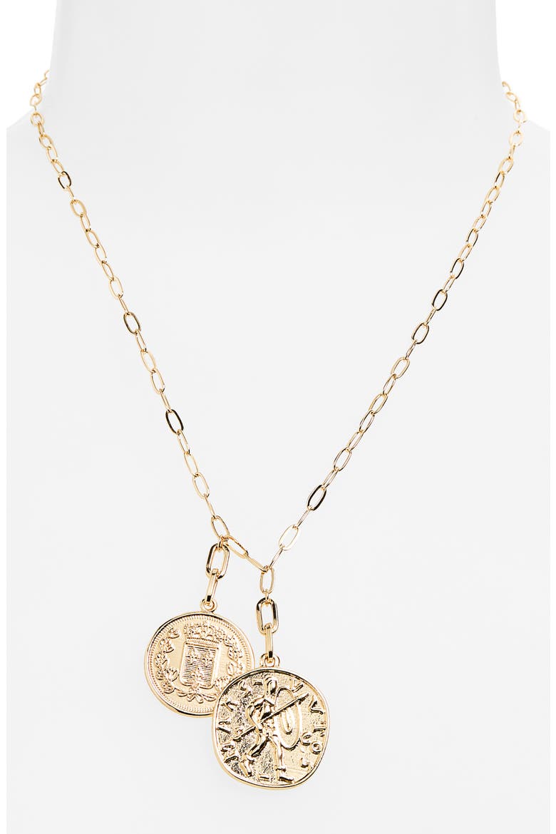 Double Coin Pendant Necklace, Alternate, color, GOLD