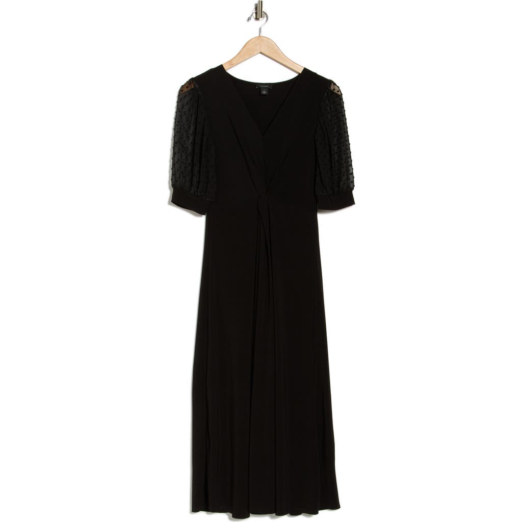 Halogen ® Puff Sleeve Faux Wrap Midi Dress In Black