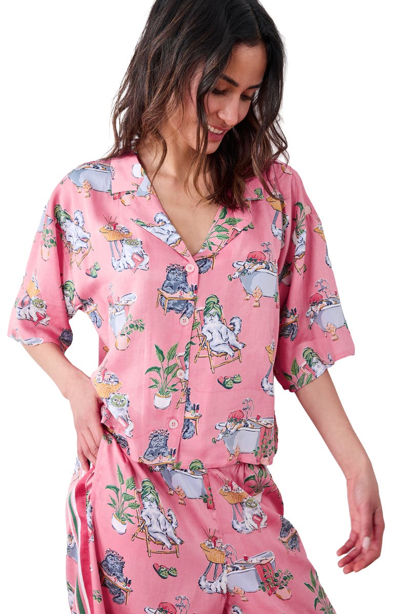 Printfresh Cosmic Satin Pajamas, Alternate, color, Pink Polish