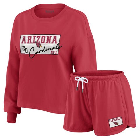 Women's WEAR by Erin Andrews Cardinal Arizona Cardinals Heavy Rugby Jersey Long Sleeve T-Shirt & Shorts Lounge Set
