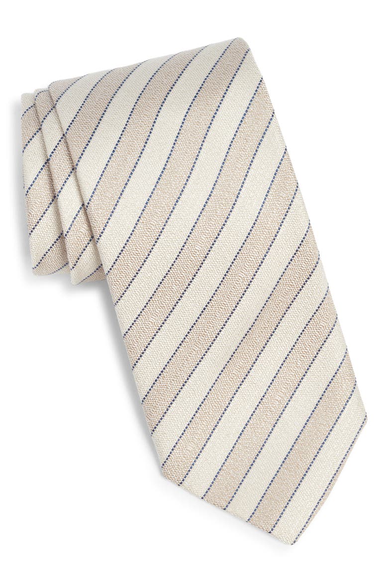 Stripe Silk & Linen Tie, Main, color, LIGHT BEIGE