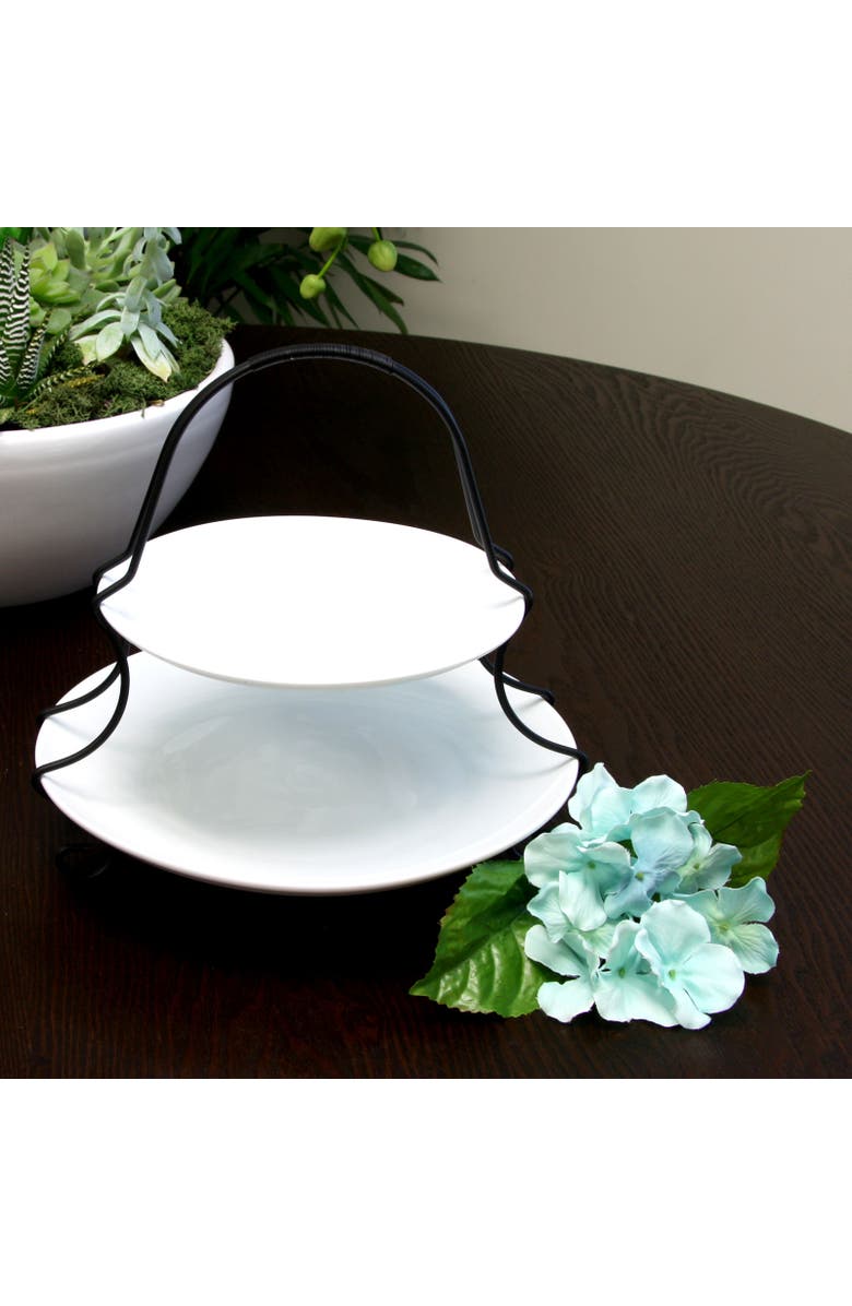 Gibson Elite Splendid Grace 2 Tie Serving Set with Metal Rack, Alternate, color, White