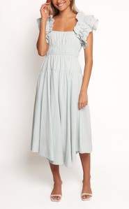 Petal & Pup Linda Stripe Ruffle Sleeve Cotton Midi Dress
