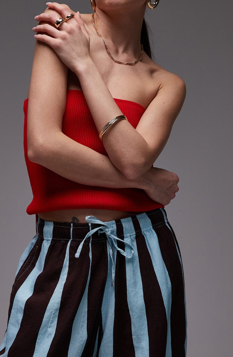 Topshop Stripe Linen Blend Drawstring Pants, Alternate, color, 